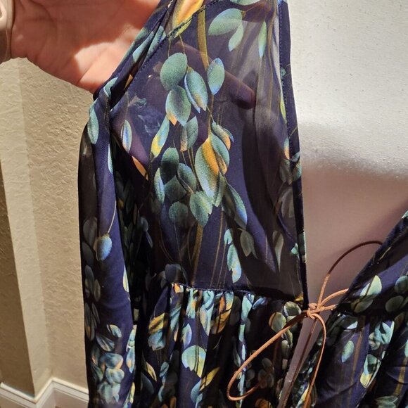 Blu Heaven Duster Cardigan Large Blue Floral Open-Shoulder Boho Garden Fairy NEW - Picture 9 of 10